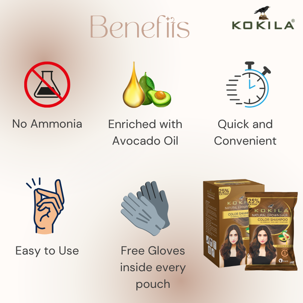 Kokila Unisex Hair Color Shampoo Enriched With Almond Oil in Just 5 Minute, Long-Lasting Instant Color (Natural Brown)