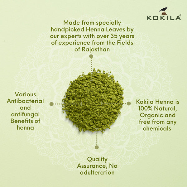 Kokila Organic Henna Powder for Natural Hair Color, 100% Natural Henna leaves Powder 1 Box 200Gm (2 Pouches - 100gm Each)