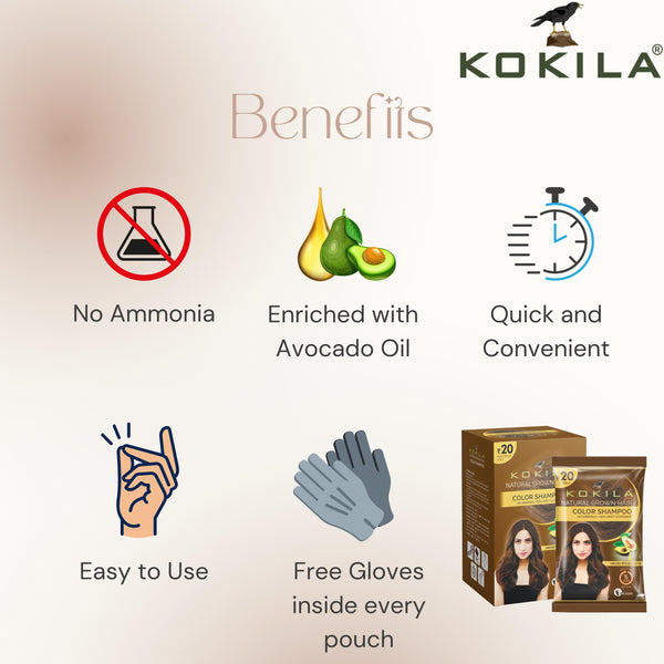 Kokila Unisex Hair Color Shampoo Enriched With Almond Oil in Just 5 Minute, Long-Lasting Instant Color (Natural Brown)
