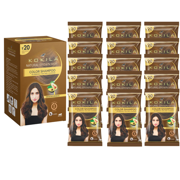 Kokila Unisex Hair Color Shampoo Enriched With Almond Oil in Just 5 Minute, Long-Lasting Instant Color (Natural Brown)