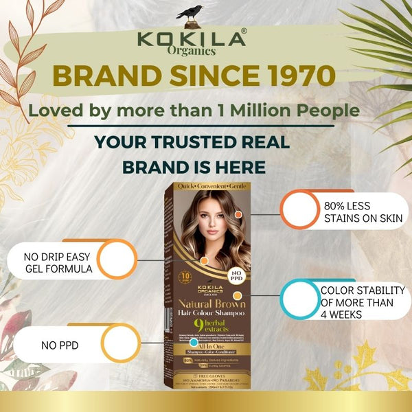 Kokila NO PPD Shampoo Hair Colour - Natural Brown 400ml for Women and Men