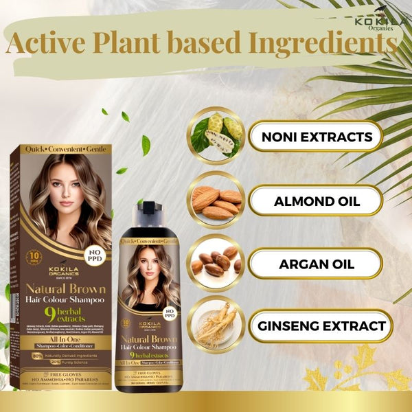 Kokila NO PPD Shampoo Hair Colour - Natural Brown 400ml for Women and Men