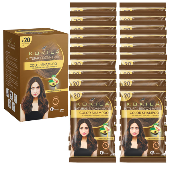 Kokila Unisex Hair Color Shampoo Enriched With Almond Oil in Just 5 Minute, Long-Lasting Instant Color (Natural Brown)