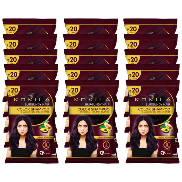 Kokila Unisex Hair Color Shampoo Enriched With Almond Oil in Just 5 Minute, Long-Lasting Instant Hair Color (Burgundy)