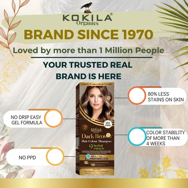 Kokila NO PPD Shampoo Hair Colour - Dark Brown 400ml for Women and Men