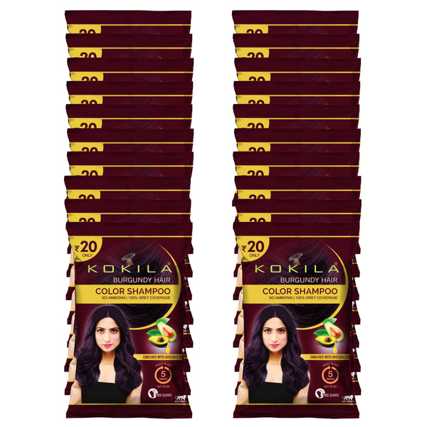 Kokila Unisex Hair Color Shampoo Enriched With Almond Oil in Just 5 Minute, Long-Lasting Instant Hair Color (Burgundy)