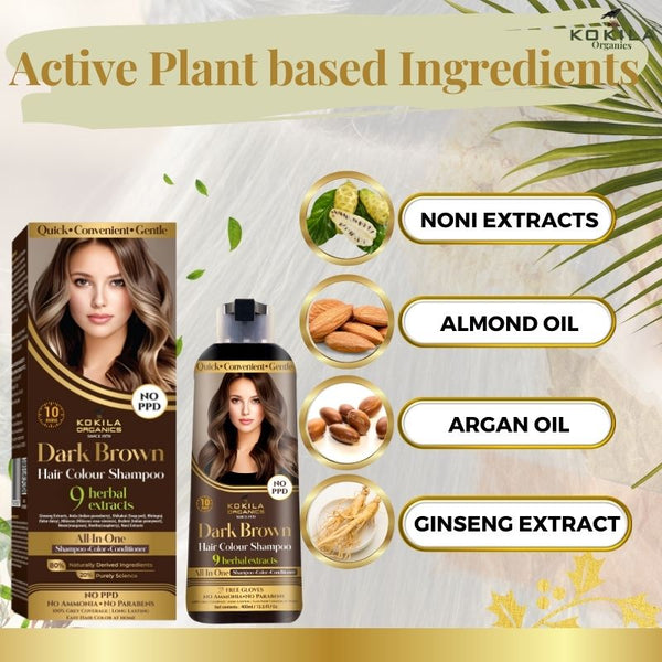 Kokila NO PPD Shampoo Hair Colour - Dark Brown 400ml for Women and Men