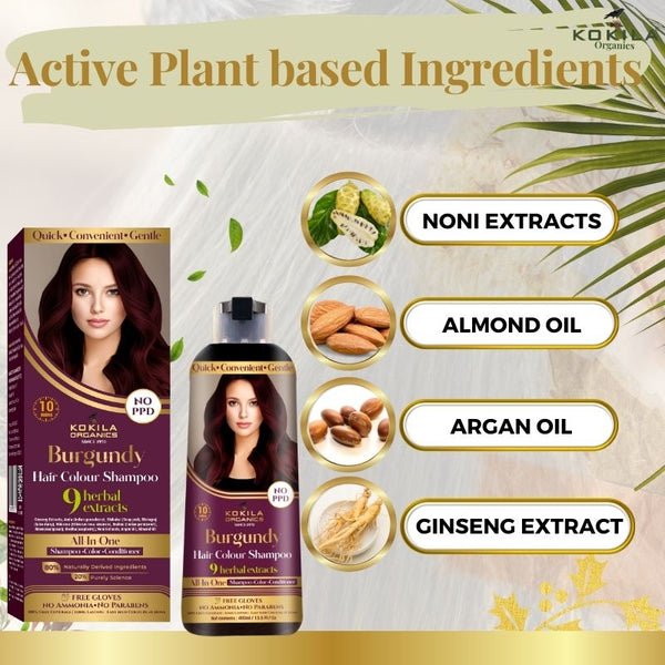 Kokila NO PPD Shampoo Hair Colour - Burgundy 400ml for Women and Men