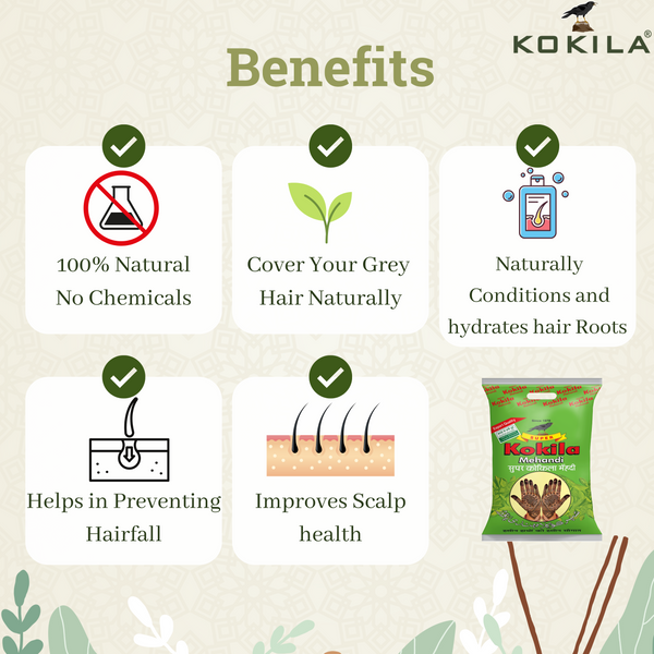 Kokila 100% Organic Natural conditioning Henna/Mehandi Powder, No chemicals, Combat Dandruff - 400gm