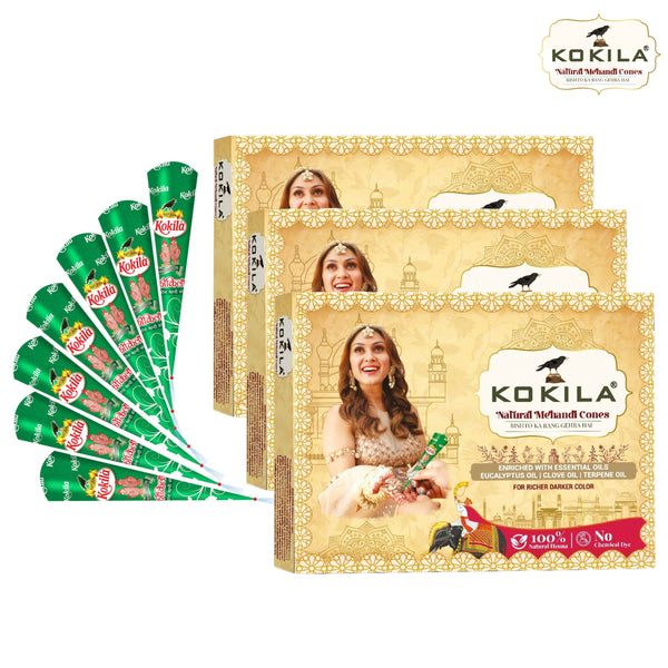 Kokila Natural Mehandi Cones - 2 Box (24 Cones - 25g Each Cone)