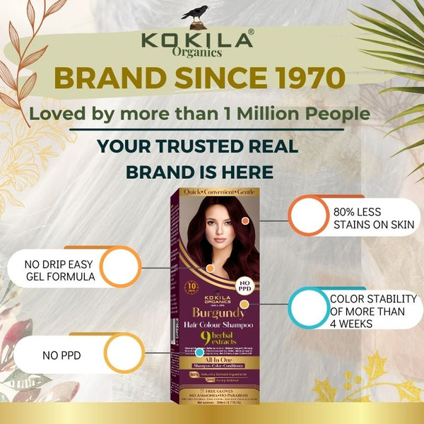 Kokila NO PPD Shampoo Hair Colour - Burgundy 400ml for Women and Men