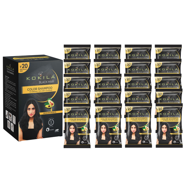 Kokila Unisex Hair Color Shampoo Enriched With Almond Oil in Just 5 Minute, Long-Lasting Instant Hair Color (Natural Black)