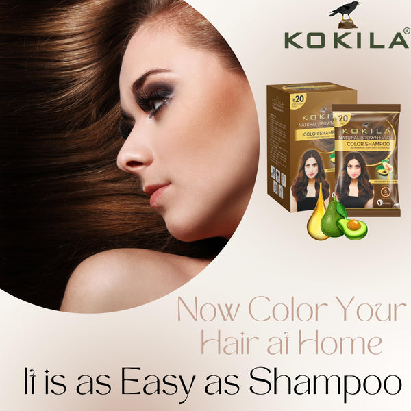 Kokila Unisex Hair Color Shampoo Enriched With Almond Oil in Just 5 Minute, Long-Lasting Instant Color (Natural Brown)