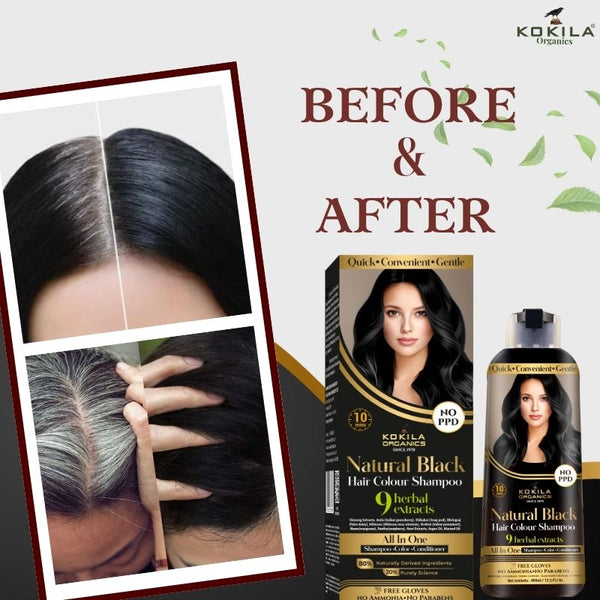 Kokila NO PPD Shampoo Hair Colour - Natural Black 400ml for Women and Men