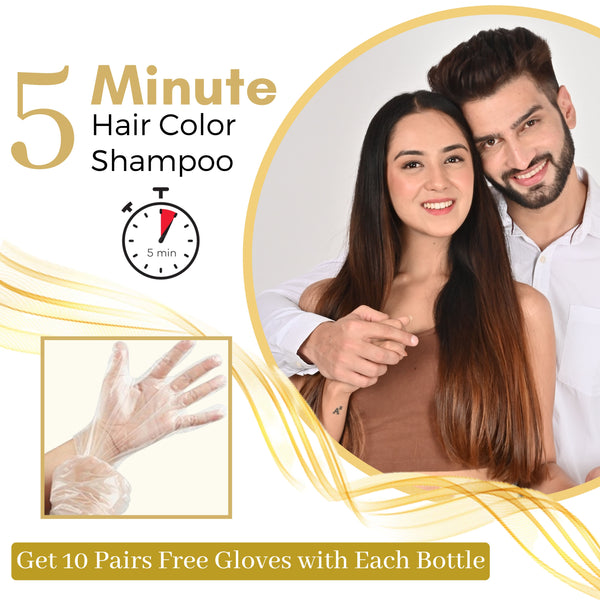 Kokila Hair Color Shampoo - Dark Brown for Men & Women | No Ammonia - No Paraben | 10 Pair Free Gloves