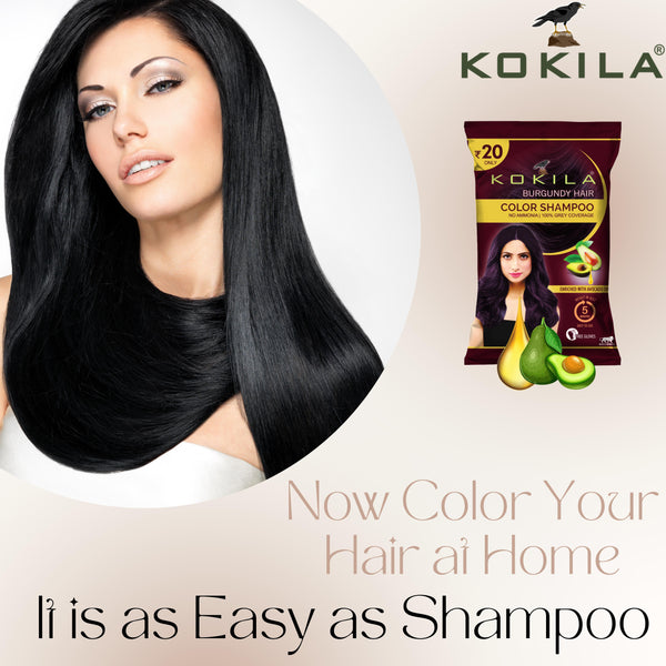 Kokila Unisex Hair Color Shampoo Enriched With Almond Oil in Just 5 Minute, Long-Lasting Instant Hair Color (Burgundy)