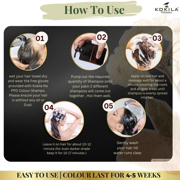 Kokila NO PPD Shampoo Hair Colour - Natural Black 400ml for Women and Men