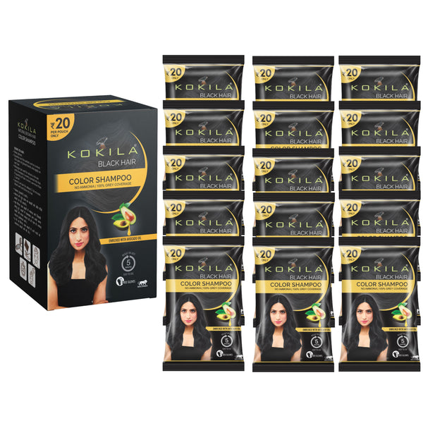 Kokila Unisex Hair Color Shampoo Enriched With Almond Oil in Just 5 Minute, Long-Lasting Instant Hair Color (Natural Black)