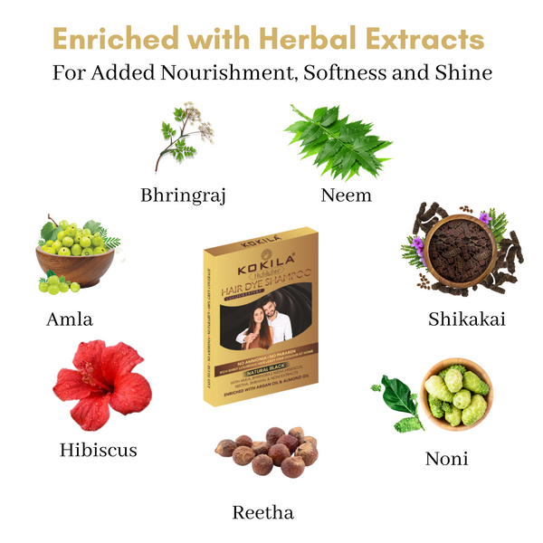 Kokila Unisex Hair Color Shampoo Sachet, Color in just 5 minutes, No Ammonia - No Paraben, (Natural Black) (25 ML)