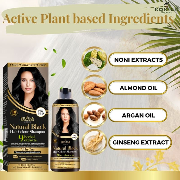 Kokila NO PPD Shampoo Hair Colour - Natural Black 400ml for Women and Men