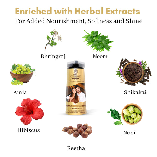 Kokila Hair Color Shampoo - Natural Brown for Men & Women | No Ammonia - No Paraben | 10 Pair Free Gloves