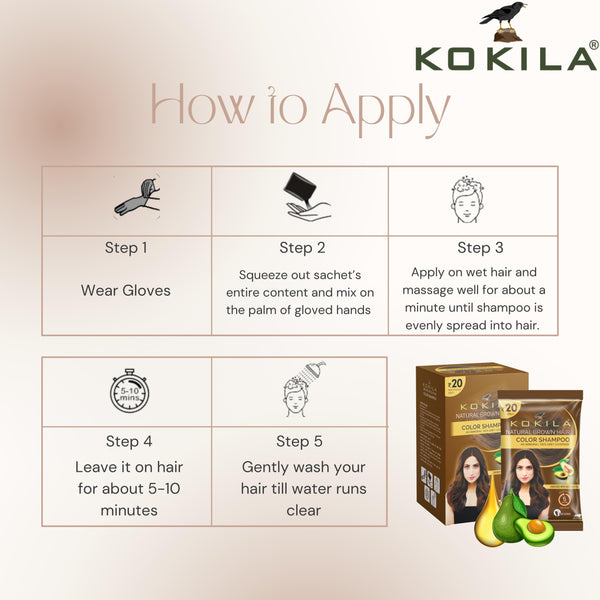 Kokila Unisex Hair Color Shampoo Enriched With Almond Oil in Just 5 Minute, Long-Lasting Instant Color (Natural Brown)