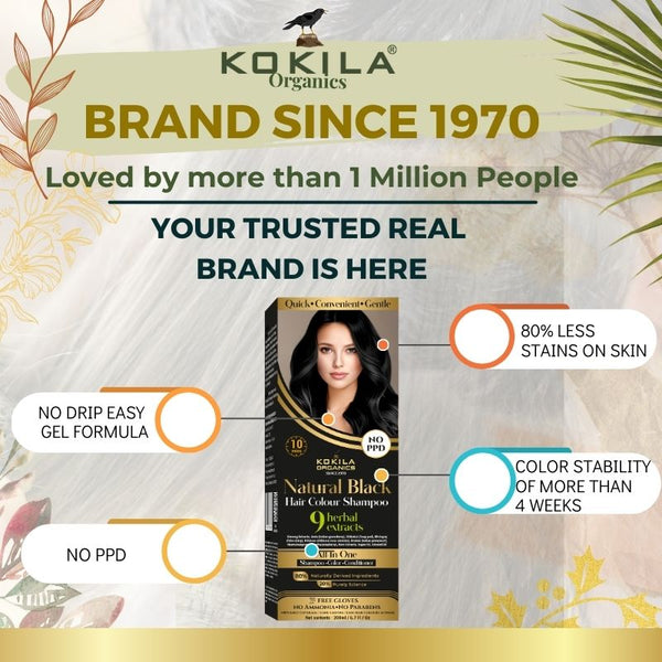 Kokila NO PPD Shampoo Hair Colour - Natural Black 400ml for Women and Men