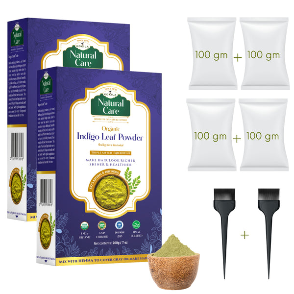 Kokila Indigo Powder 100% Naturals & Organic Hair Coloring, Protects hair from Damage, Dark Brown Color-1 Box (2 Pouches - 100Gm each) 200Gm