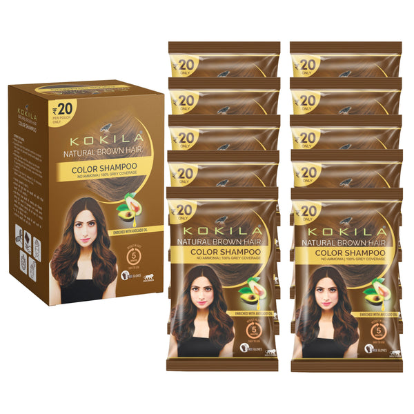 Kokila Unisex Hair Color Shampoo Enriched With Almond Oil in Just 5 Minute, Long-Lasting Instant Color (Natural Brown)