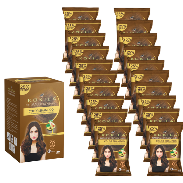 Kokila Unisex Hair Color Shampoo Enriched With Almond Oil in Just 5 Minute, Long-Lasting Instant Color (Natural Brown)