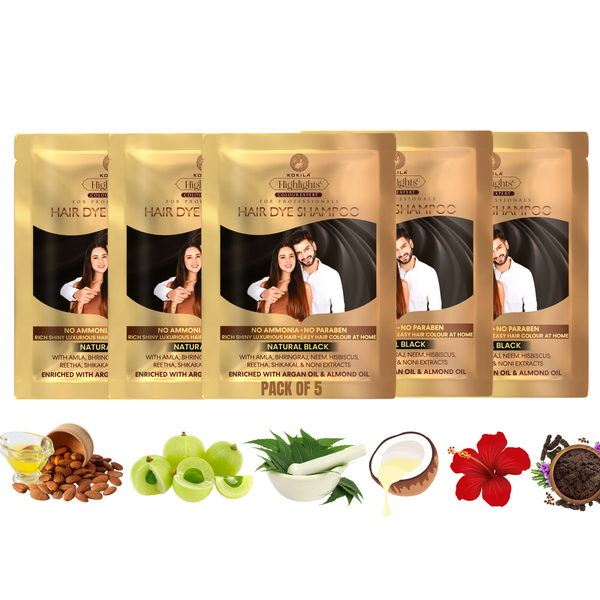 Kokila Unisex Hair Color Shampoo Sachet, Color in just 5 minutes, No Ammonia - No Paraben, (Natural Black) (25 ML)