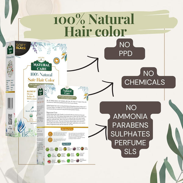 Kokila 100% Natural Safe hair Color | Henna, Indigo & 11 Precious Herbs | Shades available- Soft Black, Natural Brown, Burgundy | 1 Pack - (2 Pouches 100gm Each)