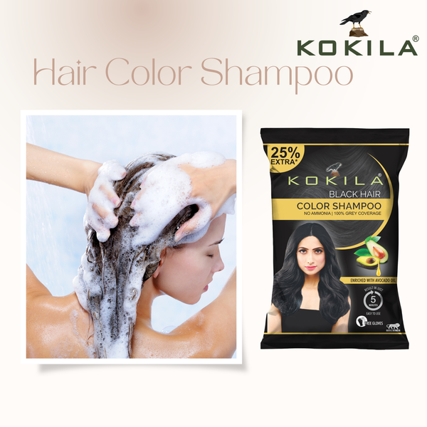 Kokila Unisex Hair Color Shampoo Enriched With Almond Oil in Just 5 Minute, Long-Lasting Instant Hair Color (Natural Black)