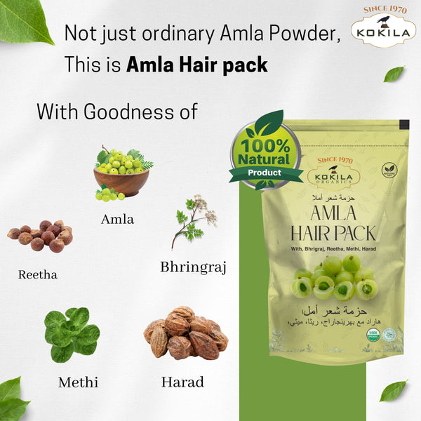 Kokila Pure & Natural -Amla, Shikakai & Henna Powder for Hair (200G Each) - Strengthening, Nourish, Conditioner & Cleanser