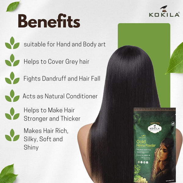 KOKILA Gold Henna Powder 7 filter natural for hand and feet, Mehandi Powder - 200Gm