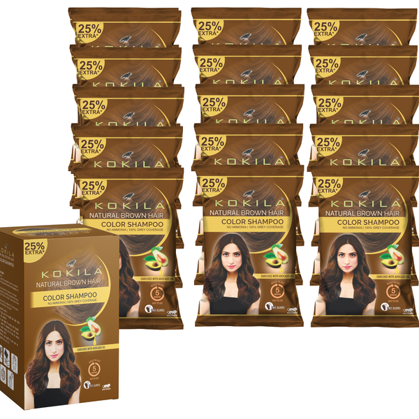 Kokila Unisex Hair Color Shampoo Enriched With Almond Oil in Just 5 Minute, Long-Lasting Instant Color (Natural Brown)